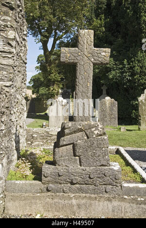 Leinster, Irland Louth, Monasterboice, Kreuzgang Werk, 5. Jh., Friedhof, Kreuz, Stockfoto