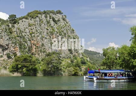 Türkei, Südwestküste, Provinz Mugla, Dalyan, Fluss Landschaft, Stiefel, Stockfoto