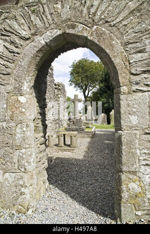 Leinster, Irland Louth, Monasterboice, Kreuzgang Werk, 5. Jh., Friedhof, Tor, Eingang, Stockfoto