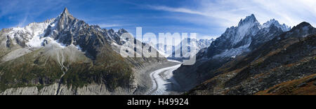 Les Drus, Mer de Glace, Panorama, Chamonix-Mont-Blanc, Stockfoto