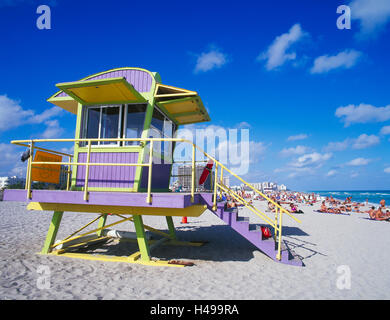 Rettungsschwimmer Station, South Beach, Miami, Florida, USA Stockfoto