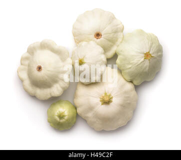 Draufsicht der Reife weiße Pattypan Kürbisse isoliert auf weiss Stockfoto