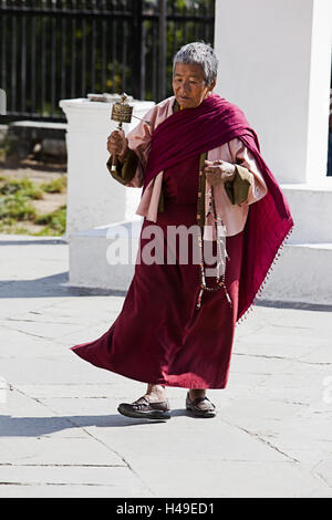 Königreich Bhutan, buddhistische mit Mani Mühle, Stockfoto