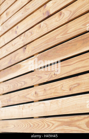Holzstäbe, Holzwand, Nahaufnahme, Stockfoto