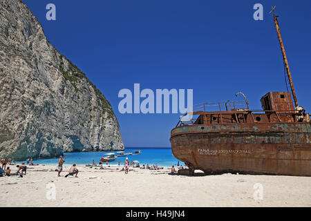 Griechenland, Zakynthos, Navagio (Schiffswrack) Bucht, Bootsfahrten, Schiffbruch, Stockfoto