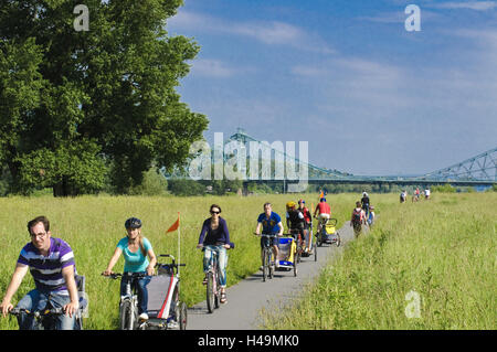 Radfahrer, Radweg an der Elbe, Loschwitzer Brücke, Loschwitz, Dresden, Sachsen, Deutschland Stockfoto