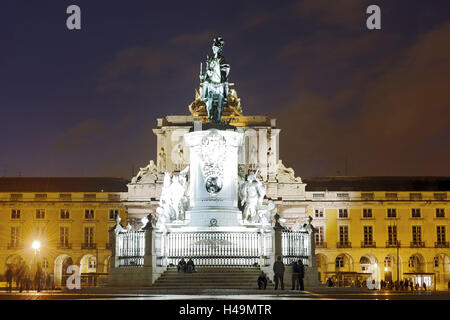 Arco da Rua Augusta, Reiterstandbild König Joseph I, Praça Comercio, Handelszentrum, Stadtteil Baixa, Lissabon, Portugal, Stockfoto