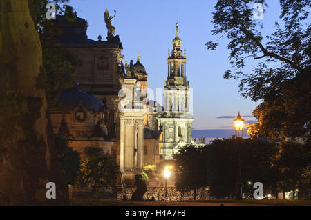 Die Brühlsche Terrasse, Dom, Dämmerung, Dresden, Sachsen, Deutschland Stockfoto