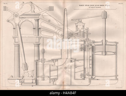 19C ENGINEERING ZEICHNUNG. 145 PS marine Dampfmaschine. Caird & Co. Greenock 3 1847 Stockfoto