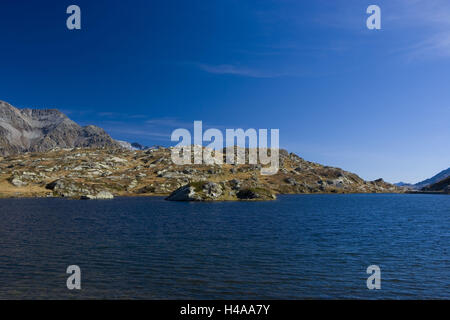 Schweiz, Bündner, Rhein Holz, San Bernardino pass, pass Höhe, 2066 m, Lago Moesola, Stockfoto