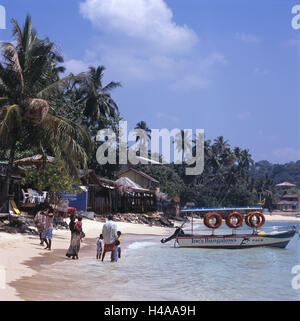 Sri Lanka Unawatuna Strand, Person, Meer, Boot, Stockfoto