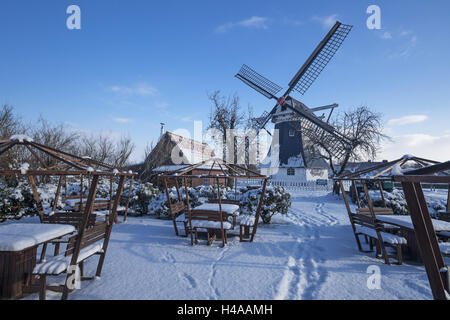 Winterstimmung, Werdum Mühle in Werdum, Niedersachsen, Ostfriesland, Harlingerland, Stockfoto