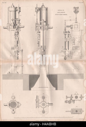 VIKTORIANISCHE ENGINEERING ZEICHNUNG. James Nasmyth patent Dampf Hammer Details 1847 Stockfoto