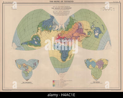 Ausbreitung der Zivilisation von der Antike bis 1940. Welt auf Kite Projektion 1944 Karte Stockfoto