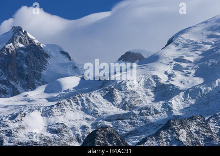 Mont Maudit, Glacier des Bossons, Chamonix-Mont-Blanc, Stockfoto