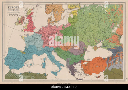 EUROPA. Ethnographische. Rassische. Bartholomäus 1944 alte Vintage Karte Plan Diagramm Stockfoto