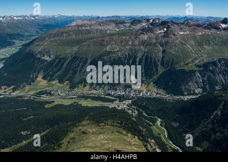 Pontresina, Muottas Muragl, Alp Languard, Berg-Platz, Graubünden, Engadin, Oberengadin, Luftbild, Schweiz Stockfoto