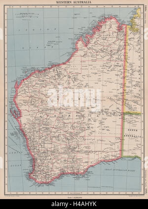 WESTERN AUSTRALIA. zeigt Land Bezirke & Goldfelder. Bartholomäus 1944 Karte Stockfoto