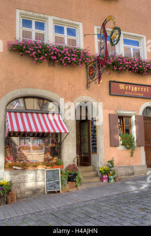 Metzgerei in Rothenburg Ob der Tauber, Franken, Bayern, Deutschland, Europa Stockfoto
