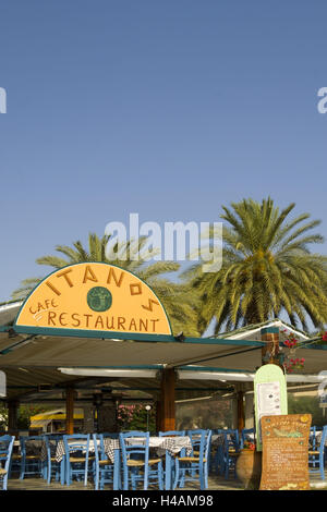 Griechenland, Kreta, Sitia, Café Restaurant Itanos in der Promenade, Stockfoto