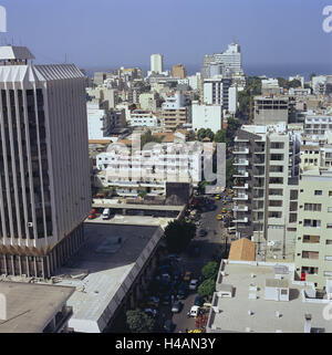 Dakar, Senegal Stadt anzeigen, Afrika, West Afrika, Halbinsel, Kap Verde, Hafen, Stadt, Hauptstadt, Gebäude, Hochhäuser, Straße, Verkehr, Übersicht, Stadtübersicht, Stockfoto