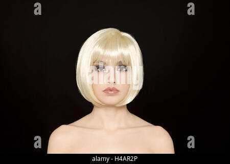 Frau, jung, Blond, mit Blick auf Kamera, Portrait, Studio, Stockfoto