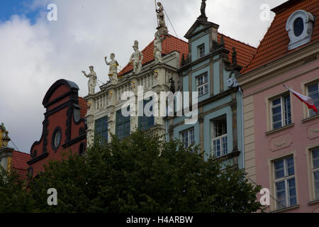 Prachtbauten der Gotik, Barock und Renaissaince Mischstil, aus dem Mittelalter, auf Dluga Street, Danzig Stockfoto