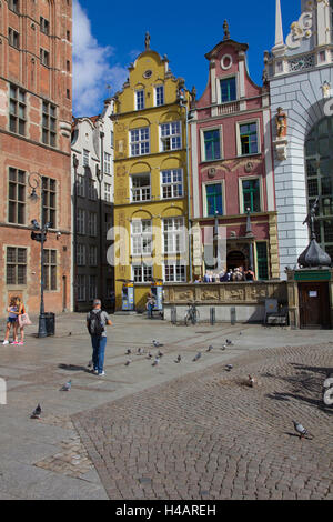 Prachtbauten der Gotik, Barock und Renaissaince Mischstil, viele aus dem Mittelalter, Dluga Street, Danzig Stockfoto