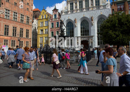 Prachtbauten der Gotik, Barock und Renaissaince Mischstil, viele aus dem Mittelalter, Dluga Street, Danzig Stockfoto