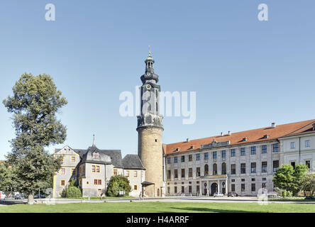 Deutschland, Thüringen, Weimar, Burg, Turm, Baum, Stockfoto