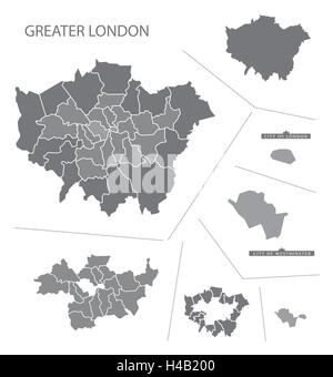 Graue Grafschaft Karte von England, Greater London Stock Vektor