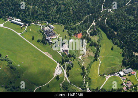 Elmau, Schloss Elmau, G7-Gipfel, Hotel, Reintal, Hochland, Upper Bavaria, Bavaria, Germany, Luftaufnahme Stockfoto