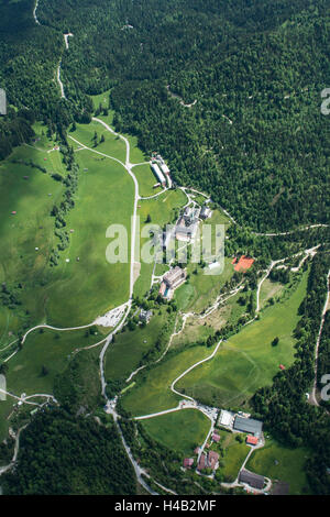 Elmau, Schloss Elmau, G7-Gipfel, Hotel, Reintal, Hochland, Upper Bavaria, Bavaria, Germany, Luftaufnahme Stockfoto