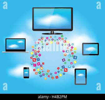 Cloud-computing-Konzeptdesign. Geräte in die "Cloud". Stock Vektor