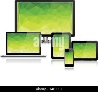 Satz von realistische Darstellung, Laptop, Tablet, Computer und Handy-Vorlage mit Greenscreen Stock Vektor