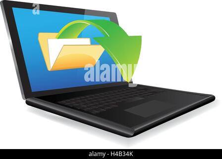 Hochladen von Dokumenten von laptop Stock Vektor