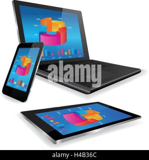 Laptop Tablet und Smartphone mit Business-Grafik Stock Vektor