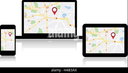 GPS-Navigation Karte auf Medien-Technik-Geräte Stock Vektor