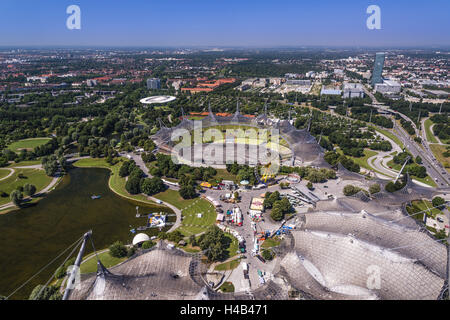 Deutschland, Bayern, Oberbayern, München, Olympia-Komplex, Blick vom Olympiaturm, Stockfoto