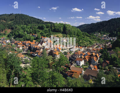 Deutschland, Baden-Wurttemberg, Schiltach, lokale Übersicht, Schwarzwald, Kinzigtal, Ort, Häuser, Wohnhäuser, Sommer, Stockfoto