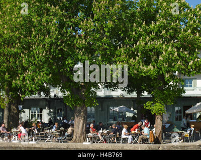 Deutschland, Oberbayern, 5-See-Land, Meer Gericht, Biergarten in der Dampfschiff-Brücke in Herrsching im Ammersee, Stockfoto