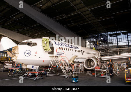 Boeing 737, Lufthansa, Flugzeug, Wartung, Check Up, Service, hangar Stockfoto