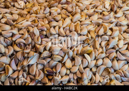 Knoblauchzehen auf einen Markt, Chinnamanur, Tamil Nadu, Indien Stockfoto