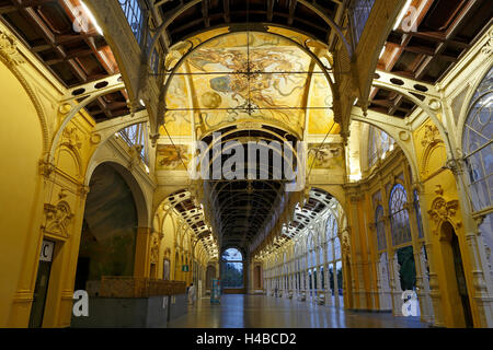 Abendstimmung, gusseiserne Konstruktion Foyer, neue Kolonnade, Nová Kolonáda, Kolonnade, Marianske Lazne, Böhmen Stockfoto