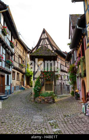 Fachwerkhäuser in Eguisheim, Elsass Stockfoto