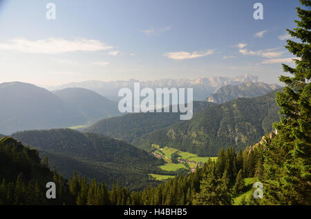 Deutschland, Oberbayern, Ammer Valley, Laber, Alpenpanorama, Stockfoto