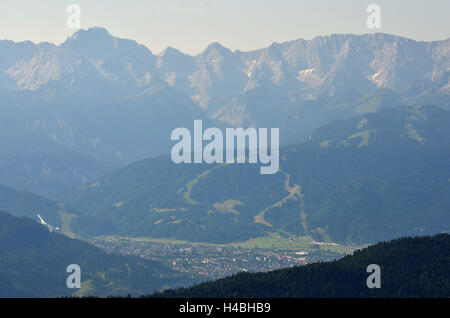 Deutschland, Oberbayern, Ammer Valley, Loisachtal, Alpenpanorama, Stockfoto