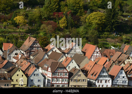 Buckhorn am Neckar, Stadtbild, Fachwerkhäuser, Hessen, Deutschland, Stockfoto