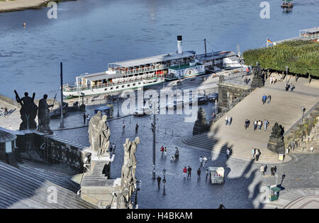 Deutschland, Sachsen, Dresden, Hof Kapelle, Elbe-Fluss, Schiff, Blick vom Hausmannsturm (Hausmann Turm), Stockfoto