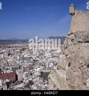 Spanien, Alicante, Stadtbild, von oben, Ansicht des Castillo de Santa Bßrbara, Stockfoto